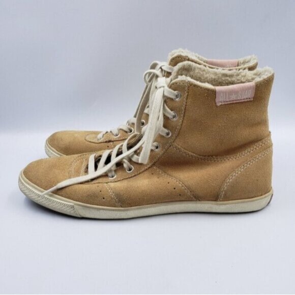 Converse Hi Top Tan Suede Sneaker Shoe Rubber Sole Women's Size 7 - Picture 4 of 14